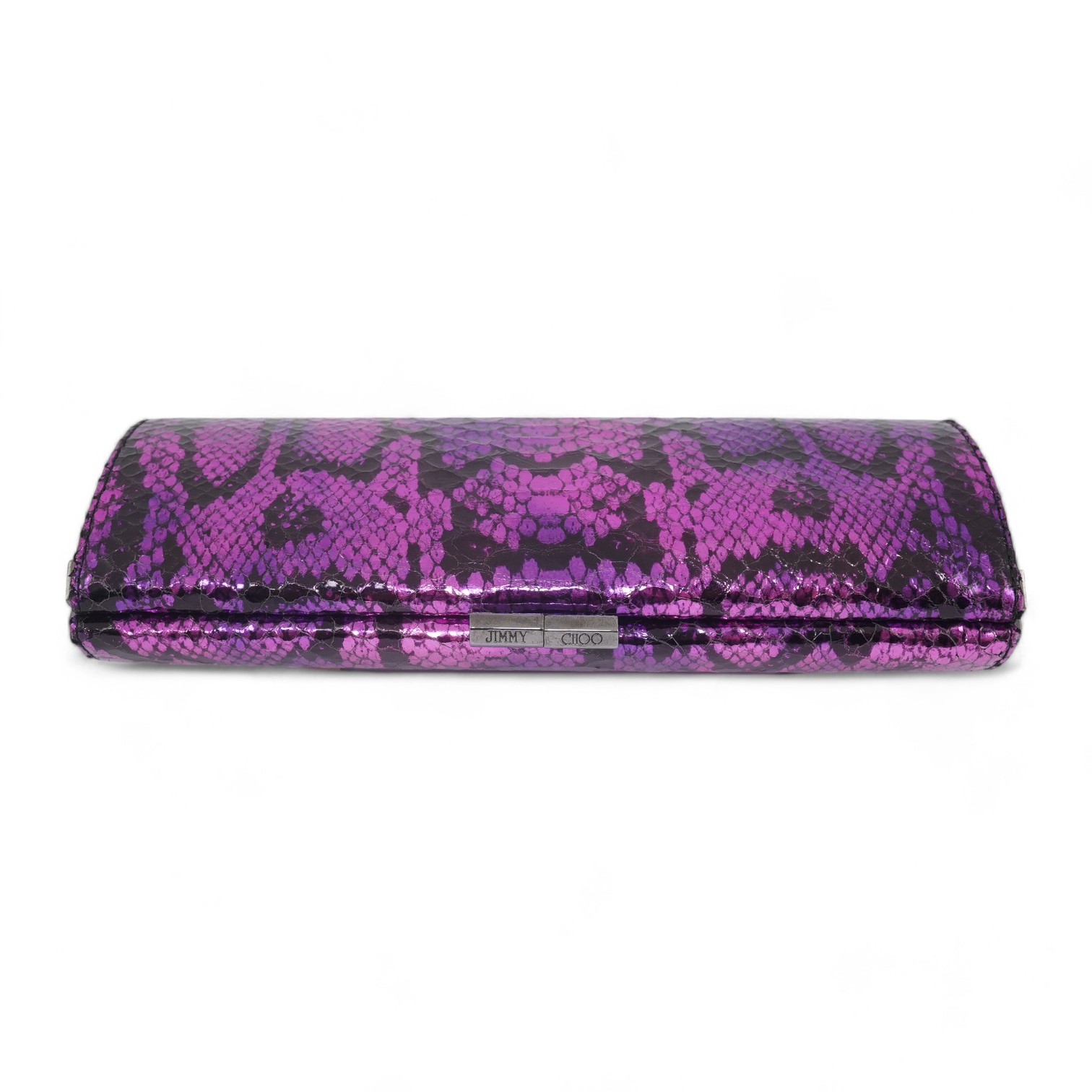 A Jimmy Choo purple and black metallic python? clutch bag